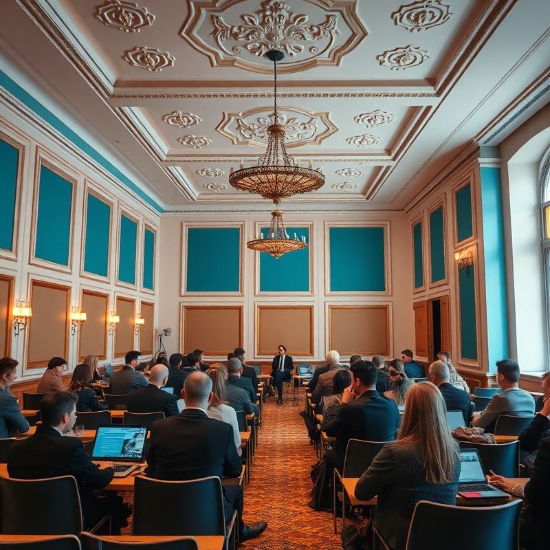 Moderní pražská učebna Skupiny Ostrava s azurovými akcenty